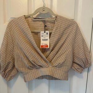 Zara Women's Tan Plaid Top
